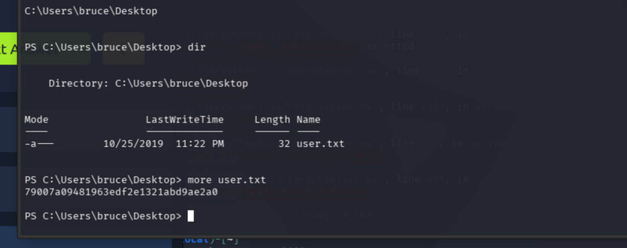 user.txt flag on Bruce's desktop